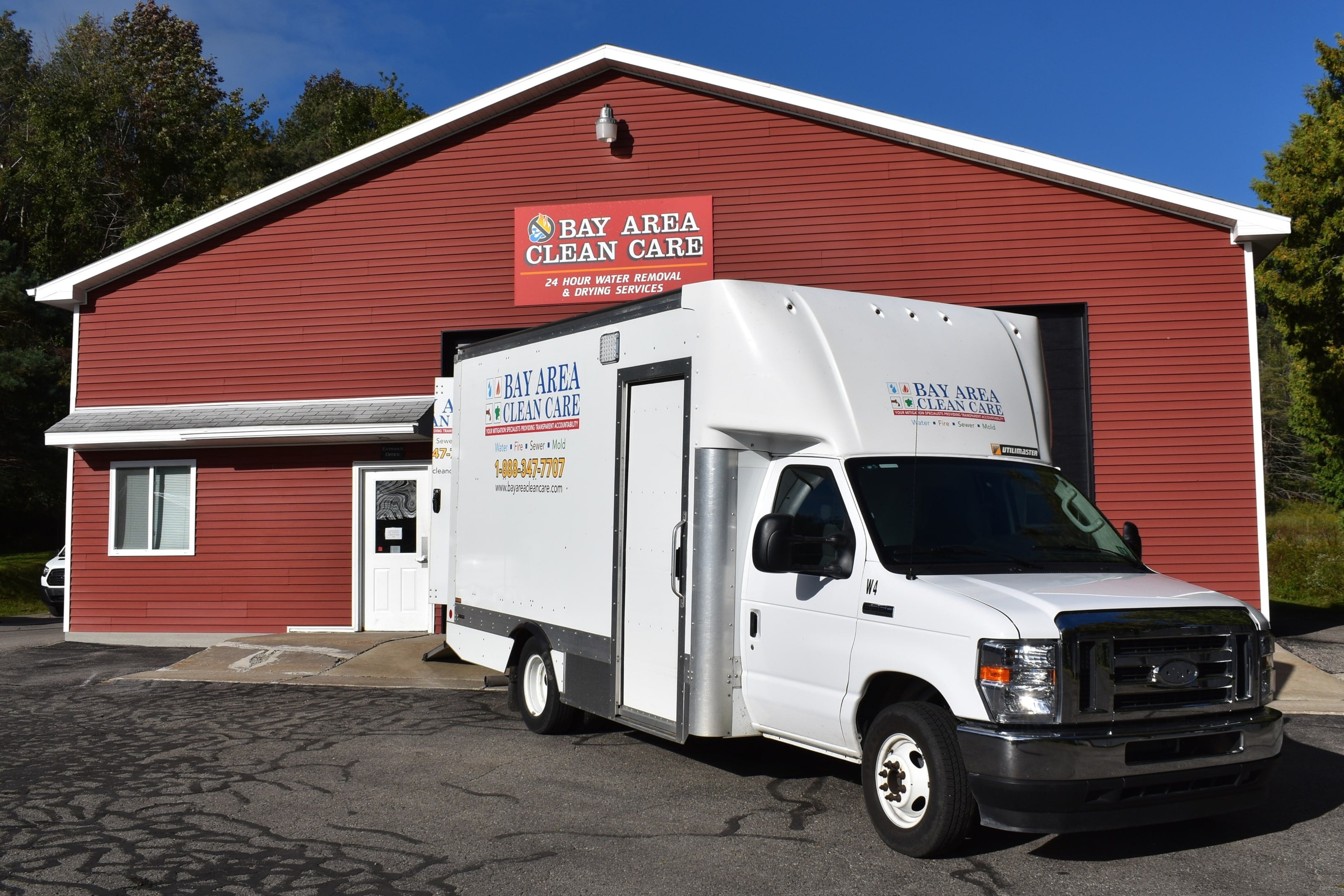 The Bay Area Clean Care shop on Clarion Avenue in Petoskey, with the restoration truck out front